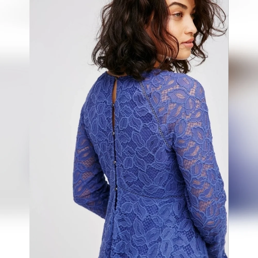 Free People Mineral Purple Blue Skies Lace Babydoll Dress Size Medium
